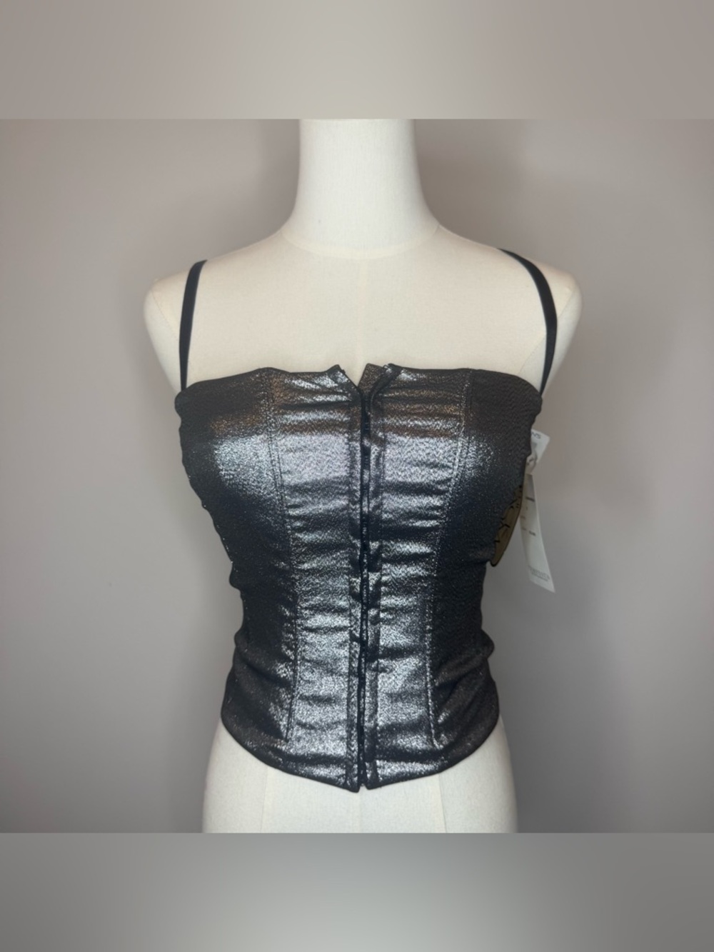 Tempesta Gruppo Americano Metallic Black Strappy Corset-Style Camisole
